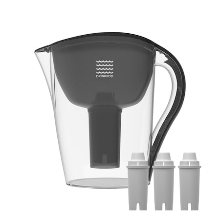 Drinkpod Ultra Premium Alkaline Water Pitcher - 3.5L Pure Healthy Water Ionizer w/3 Alkaline Water Filters DPPITCHER1XLBLK